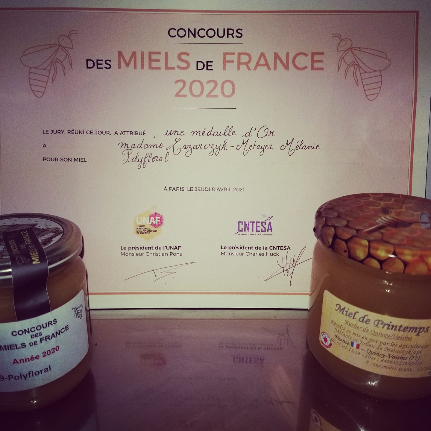 Médaille d'or au concours des miels de France